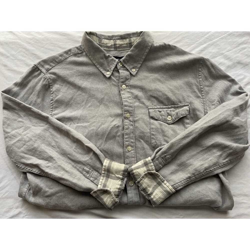 Porter and Ash Button Down Shirt Mens Large Long Sleeve Grey Flip Cuff Shirt